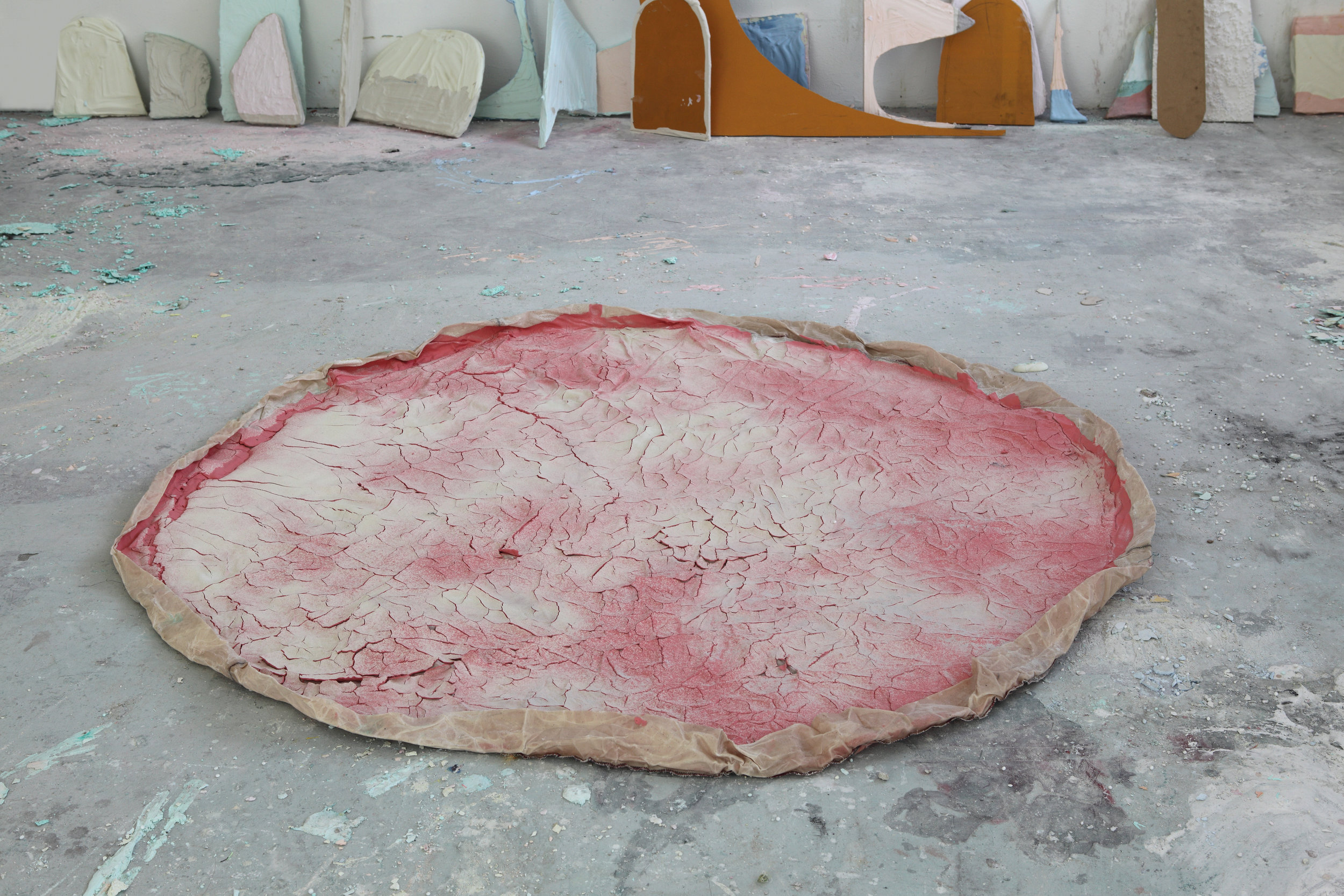 Studio View 2014 - Textile, wax, paint and flour, ø 250cm Maastricht, 2014