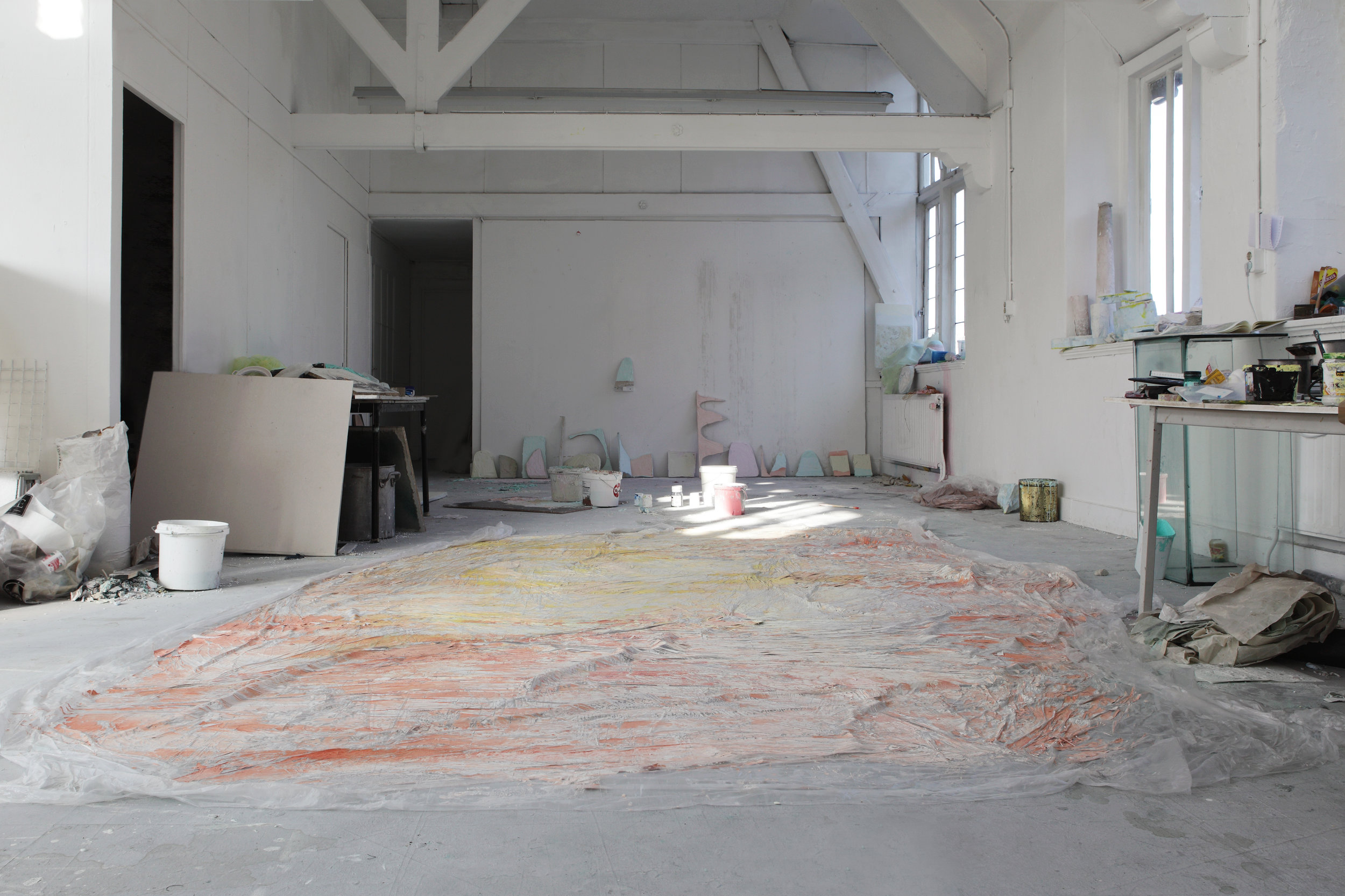 Studio view 2014: Colored sheet - Plastic, various paints, 500 x 200, Maastricht, 2014