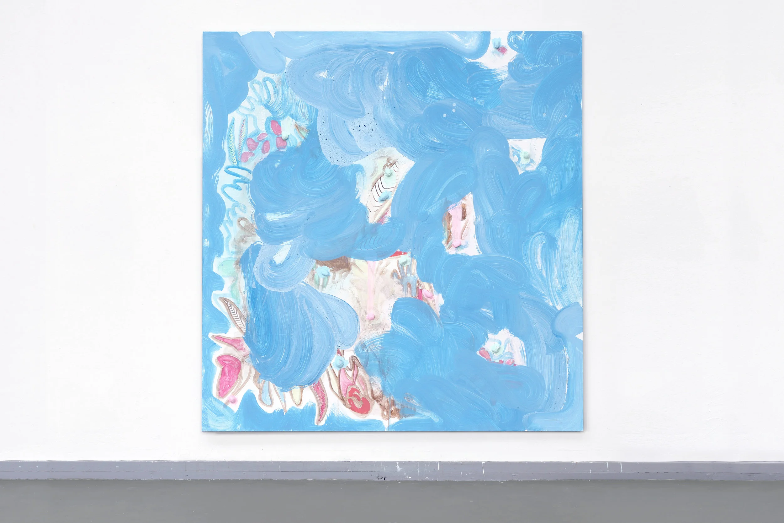 But then again, is this answer forever? - Egg-tempera, primers, cotton-balls and screen print on canvas, 190 x 200 cm, In collection of AMC Amsterdam, 2018