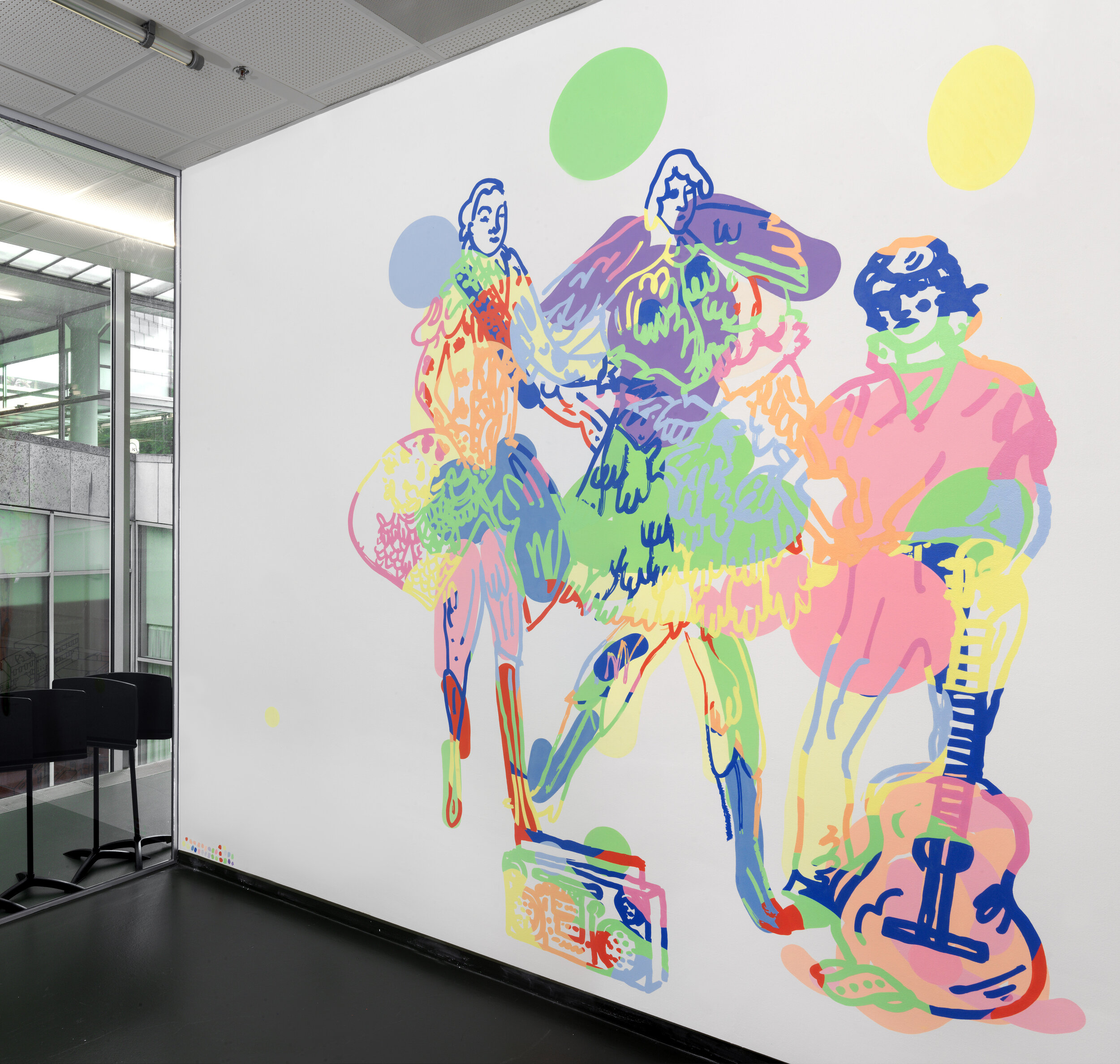 If then is now - acrylics and silkscreen print on wall, 400 x 350 cm, permanent wall-painting, 2020, SCHUNCK*, Heerlen, photo by Gert Jan van Rooij.