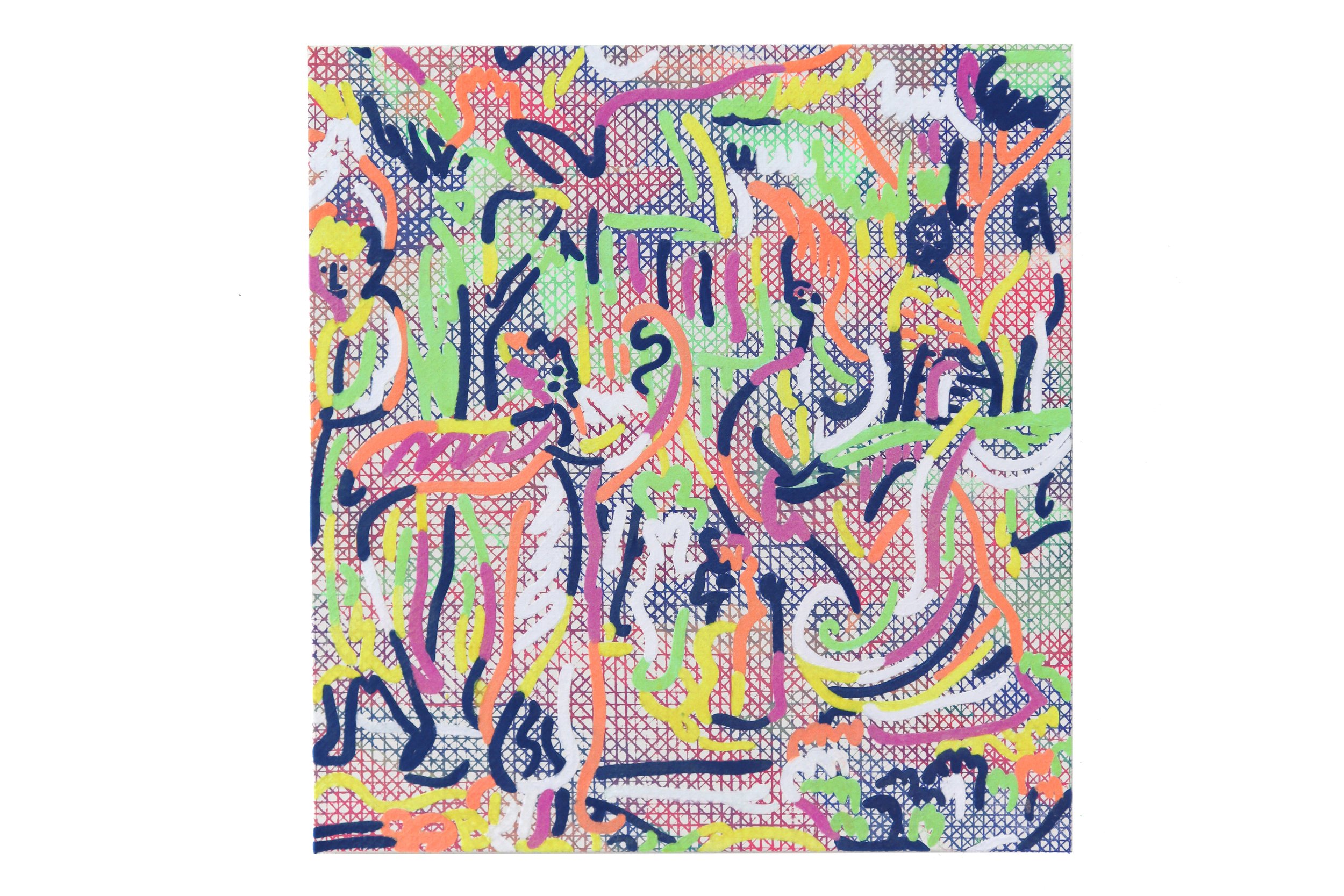Threadingdoek: Tuesday, Leonara Carrington - Puff-inkt en flock op doek, 70 x 75 cm, 2023