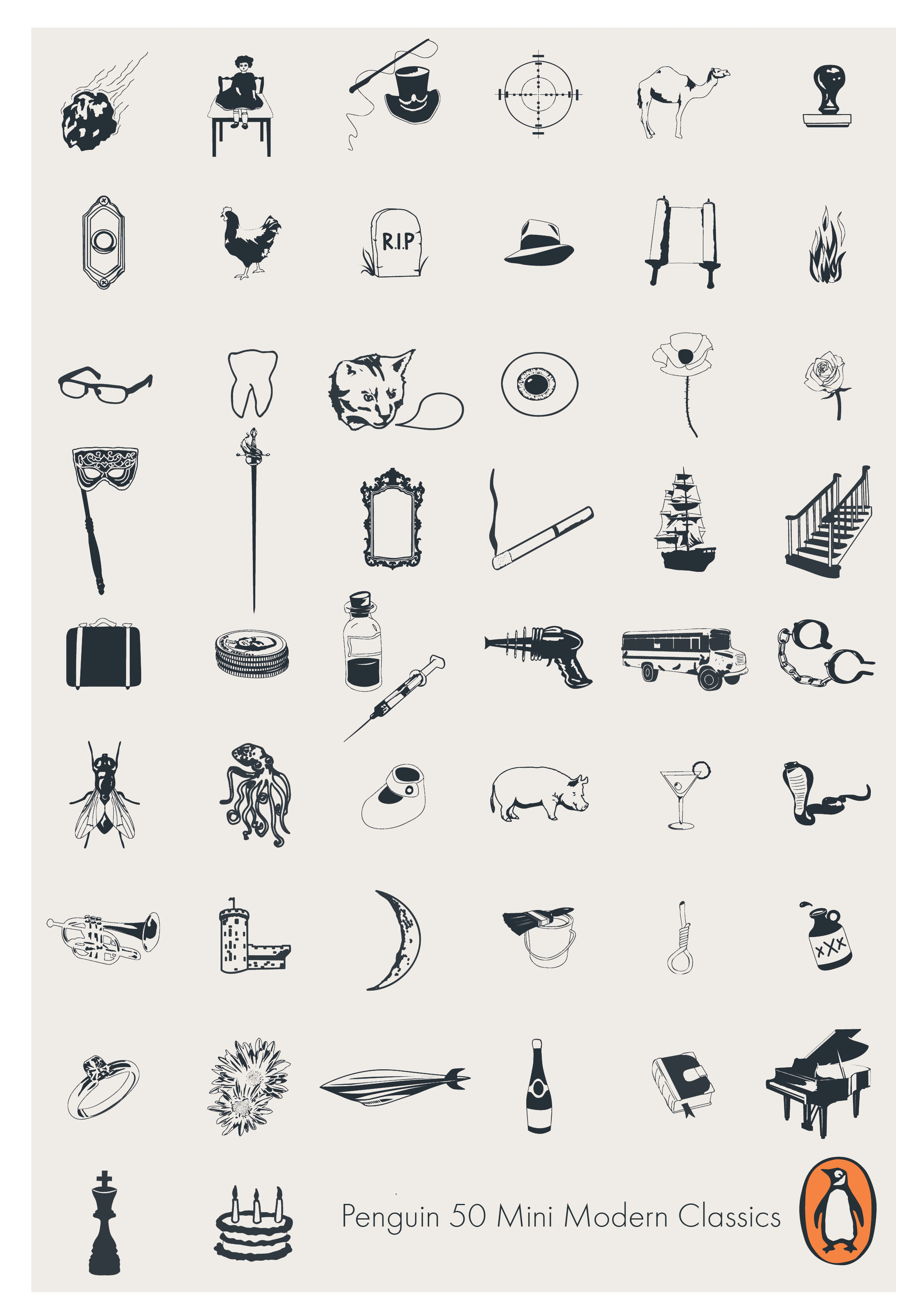 50 icon illustrations for a point of sale display at Penguin Books