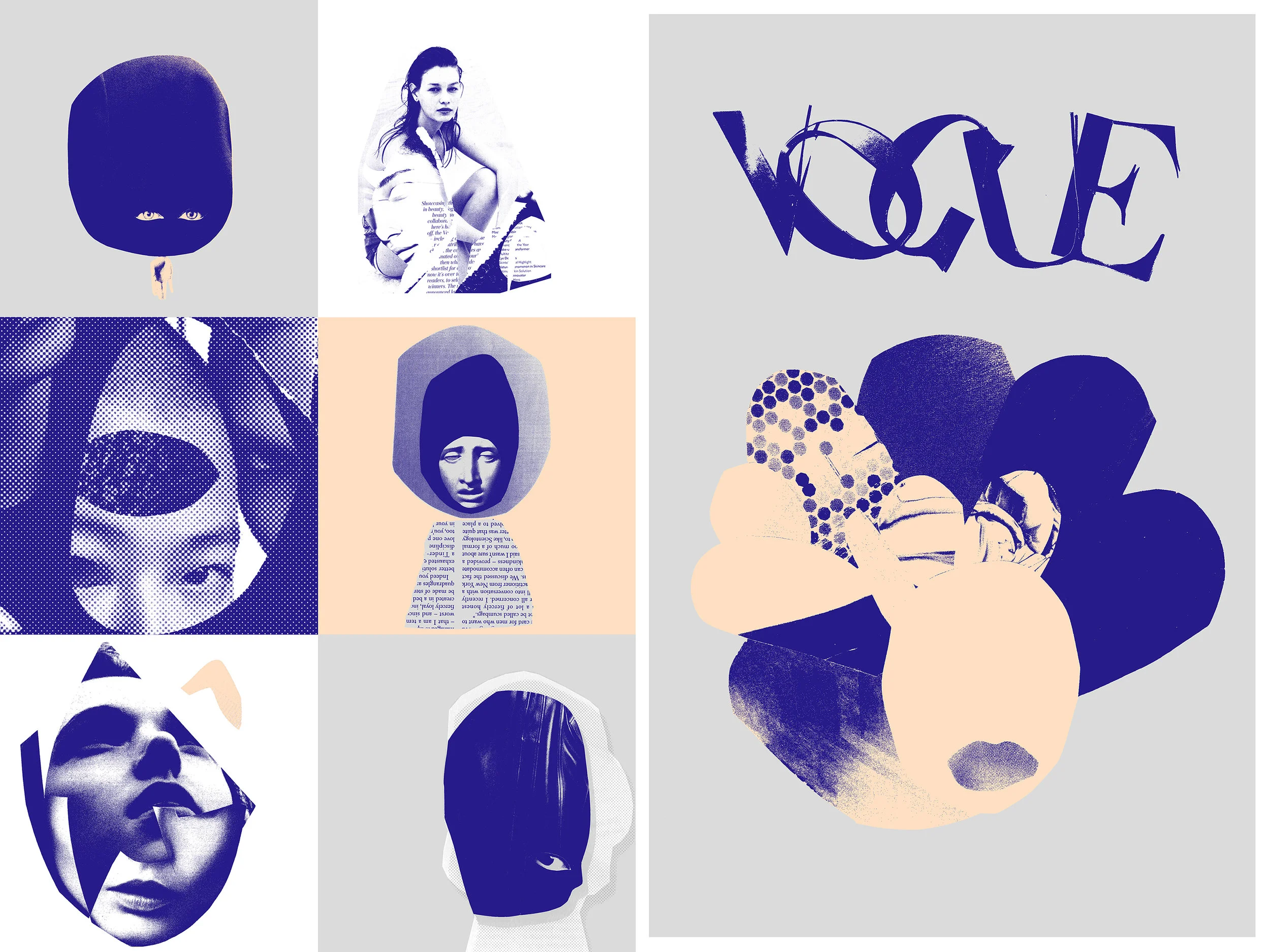 The output for the days workshop using collage, deconstruct and reconfigure, Vogue april 2018 issue. 