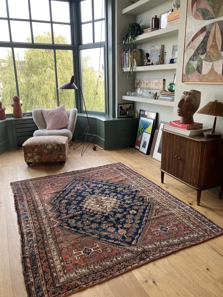 Antique 1920s Qashqai Rug- Terracotta & Navy — We Are Here Now