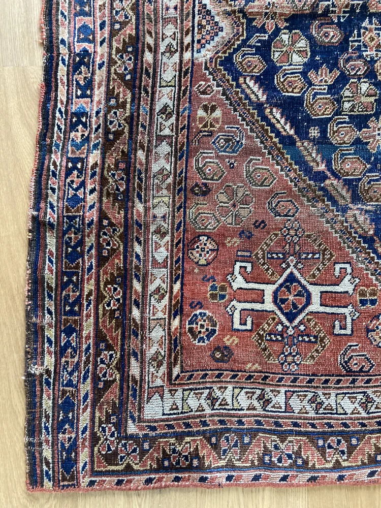 Antique 1920s Qashqai Rug- Terracotta & Navy — We Are Here Now