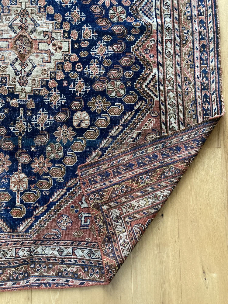Antique 1920s Qashqai Rug- Terracotta & Navy — We Are Here Now