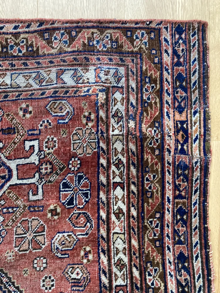Antique 1920s Qashqai Rug- Terracotta & Navy — We Are Here Now