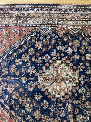 Antique 1920s Qashqai Rug- Terracotta & Navy — We Are Here Now