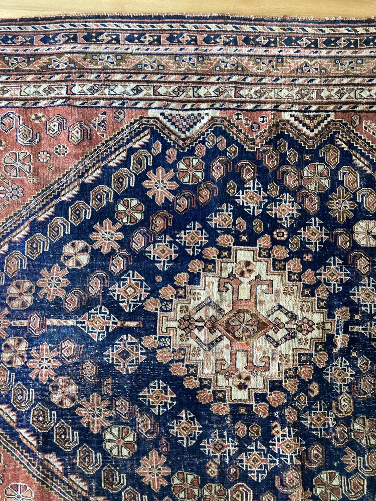 Antique 1920s Qashqai Rug- Terracotta & Navy — We Are Here Now