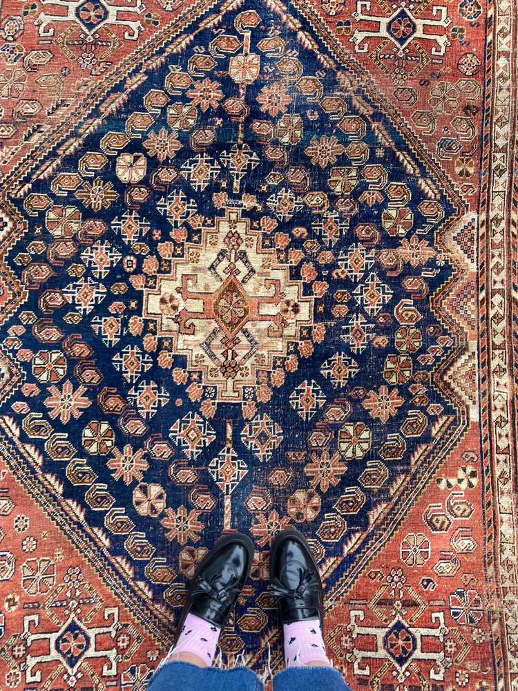 Antique 1920s Qashqai Rug- Terracotta & Navy — We Are Here Now