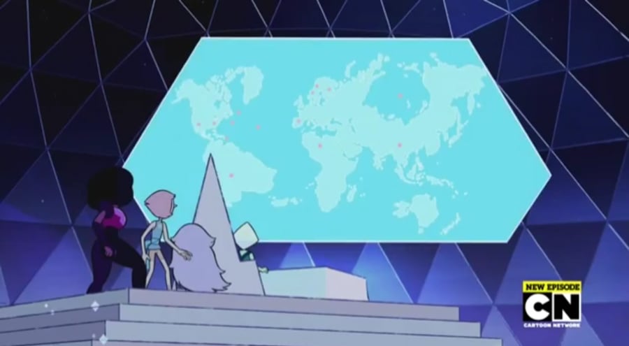An alternate history map of the Earth from the Steven Universe episode "It Could've Been Great." Notice anything different about our planet?