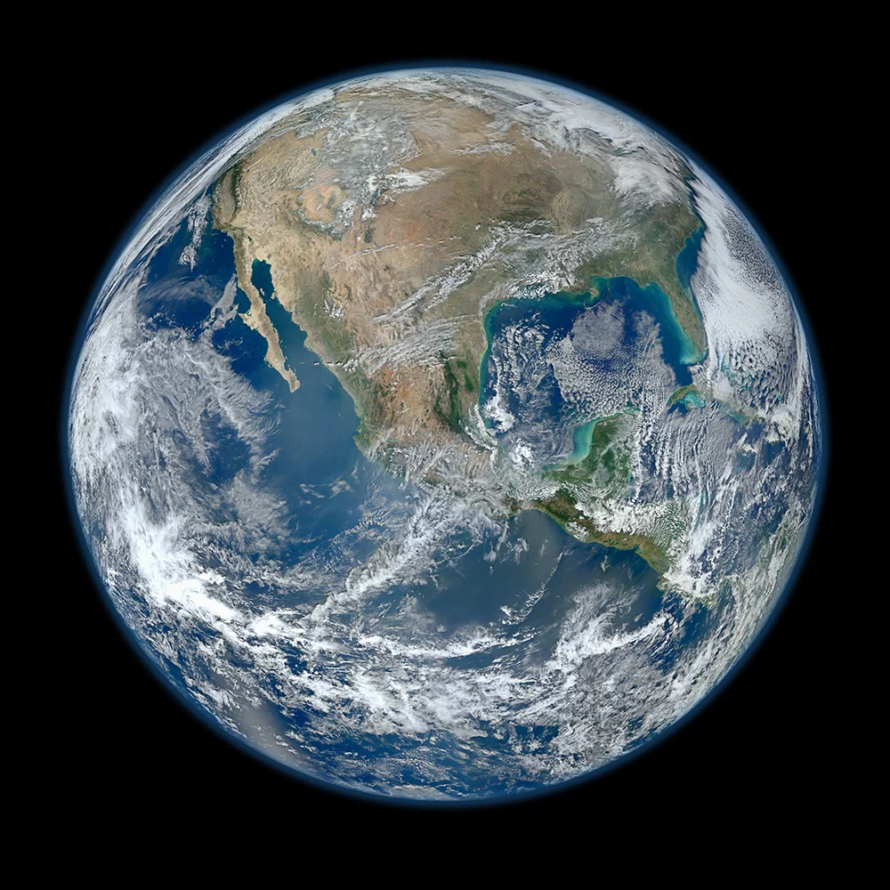 NASA's composite image of the western hemisphere titled "Blue Marble 2012." This photo is an updated version of the original Blue Marble photograph of the Earth taken by Apollo astronauts in 1972.