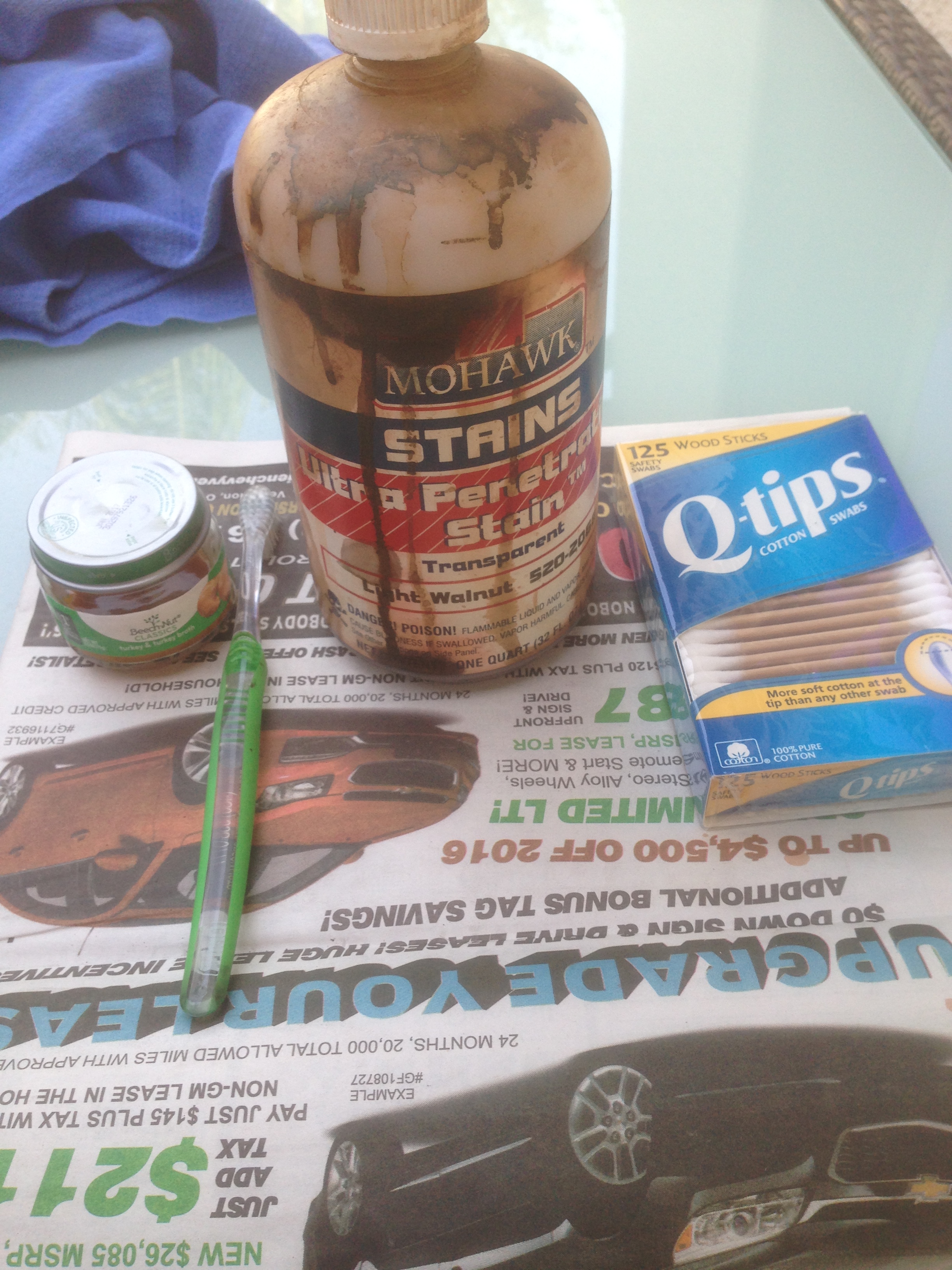 Tools, stain, shellac 