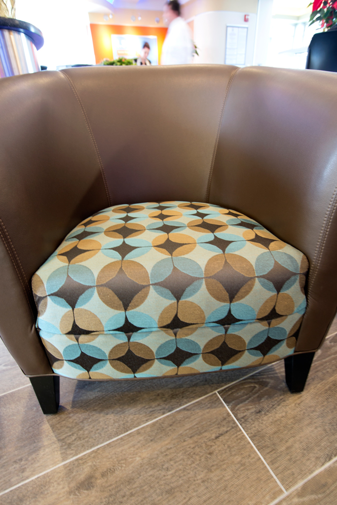 Conference room and lobby furniture detail, materials specified by Caleigh Pollard.