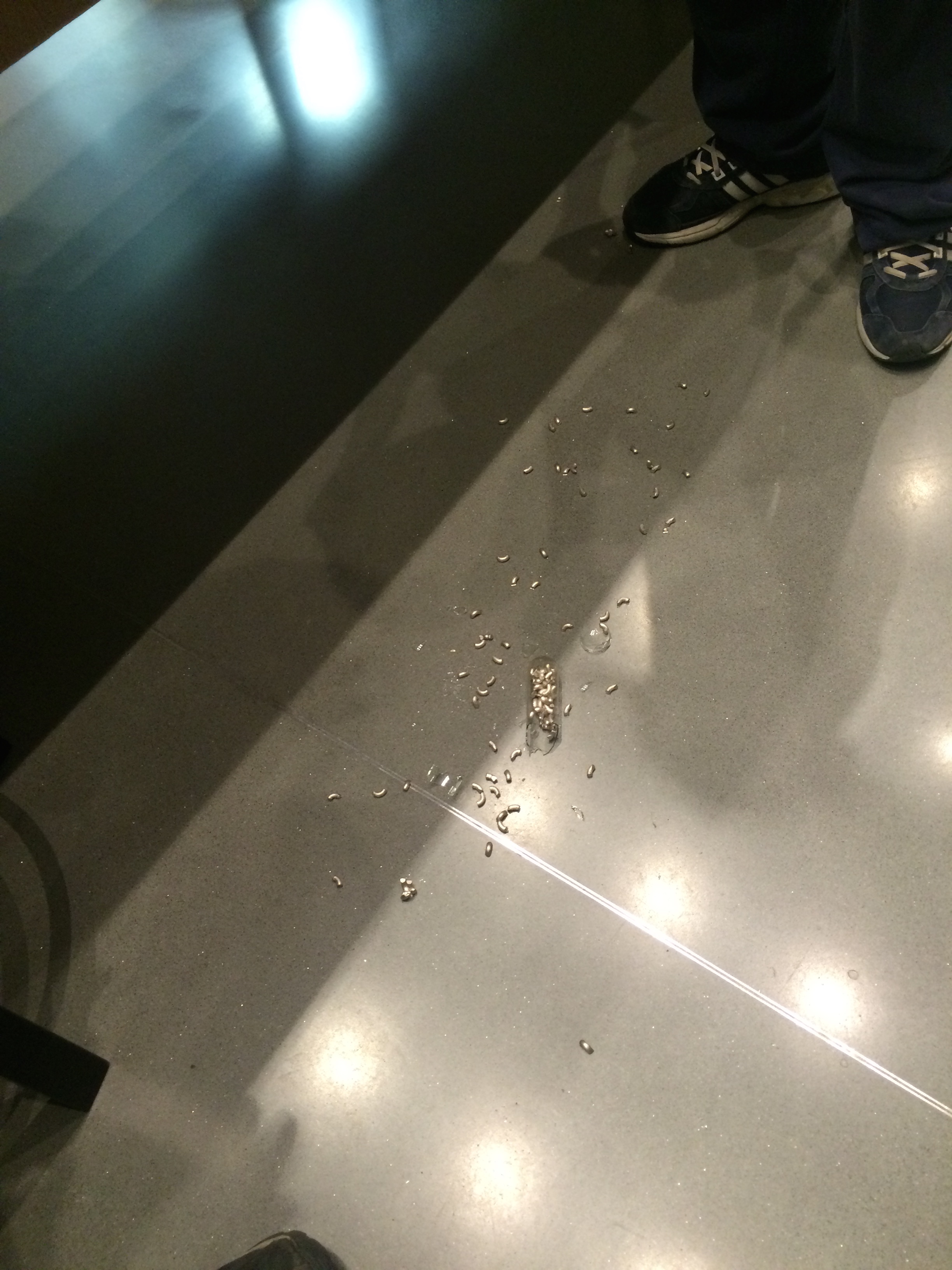 A vial of lithium accidentally broken on the floor of an Apple store in Beijing. Totally worth the whole trip just for this experience.