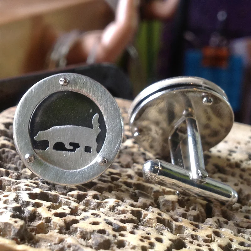 Sterling silver cufflinks with honey badger for BT Thomas. 
