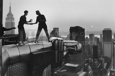 Annie Leibovitz and Assistant Robert Bean on the Chrysler Building, NYC, 1981