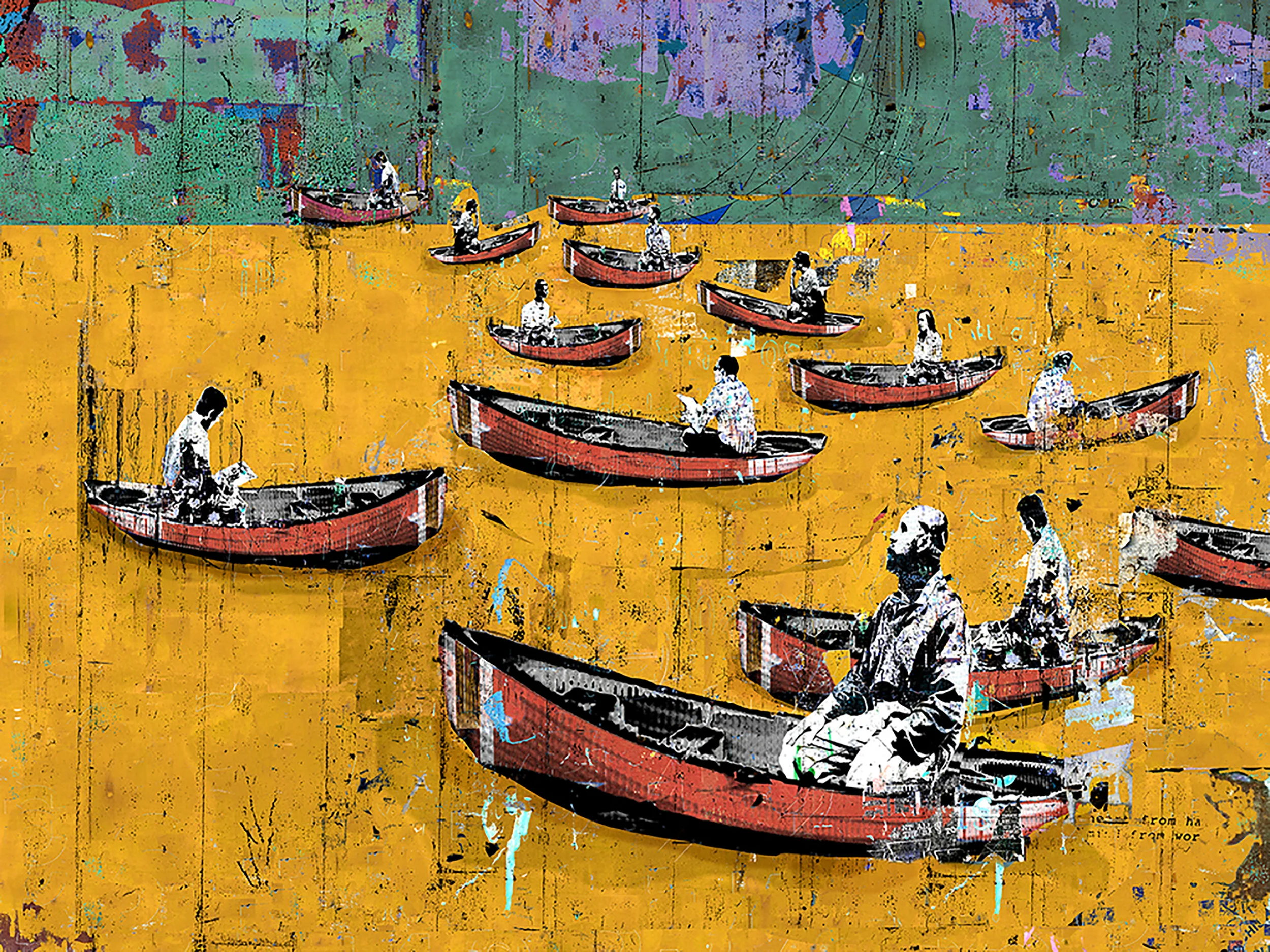 Man in a Boat Alone, 2014, Diptych, Inkjet on aluminum, 60” X 81”