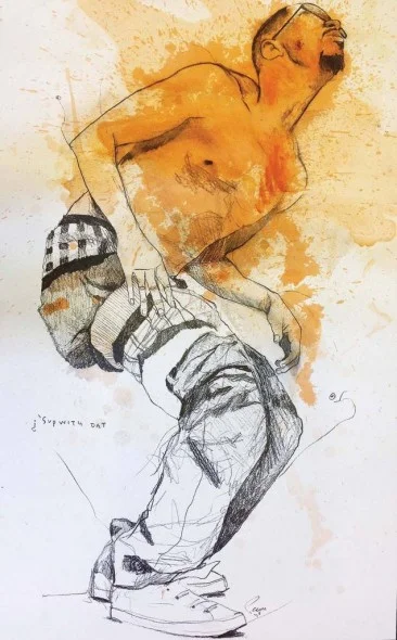 Sup with That?, 2013, Graphite and acrylic on paper, 42” x 26”