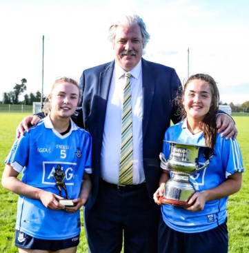 Hannah (POM) pictured with teammate Sarah Fagan (Clontarf GAA) after winning the Leinster Final 
