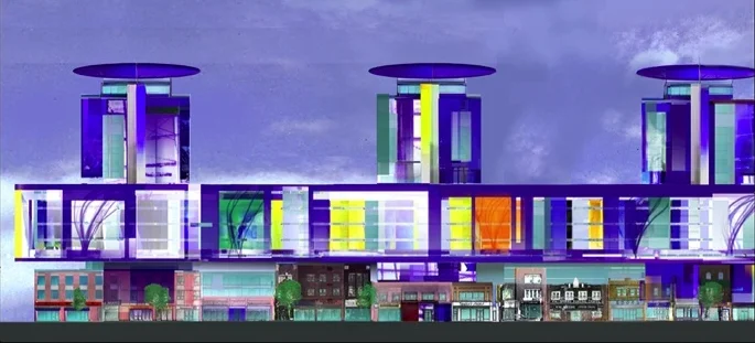 Ribbons of Light - a vision for the west toronto junction dundas elevation, west end, 2003