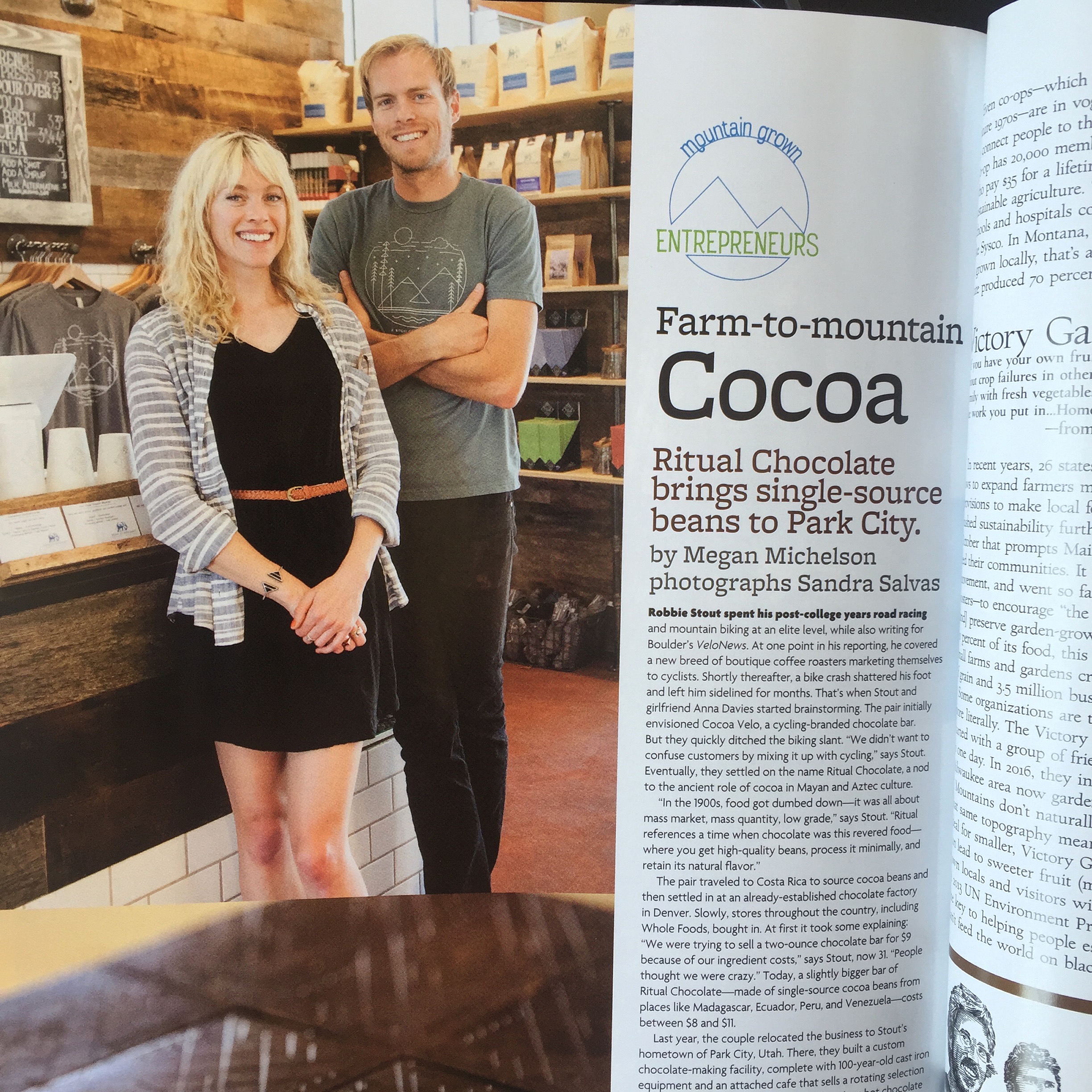 Robbie Stout and Anna Davies (co-owners) of Ritual Chocolate, featured in Mountain Magazine (click image to view full article).