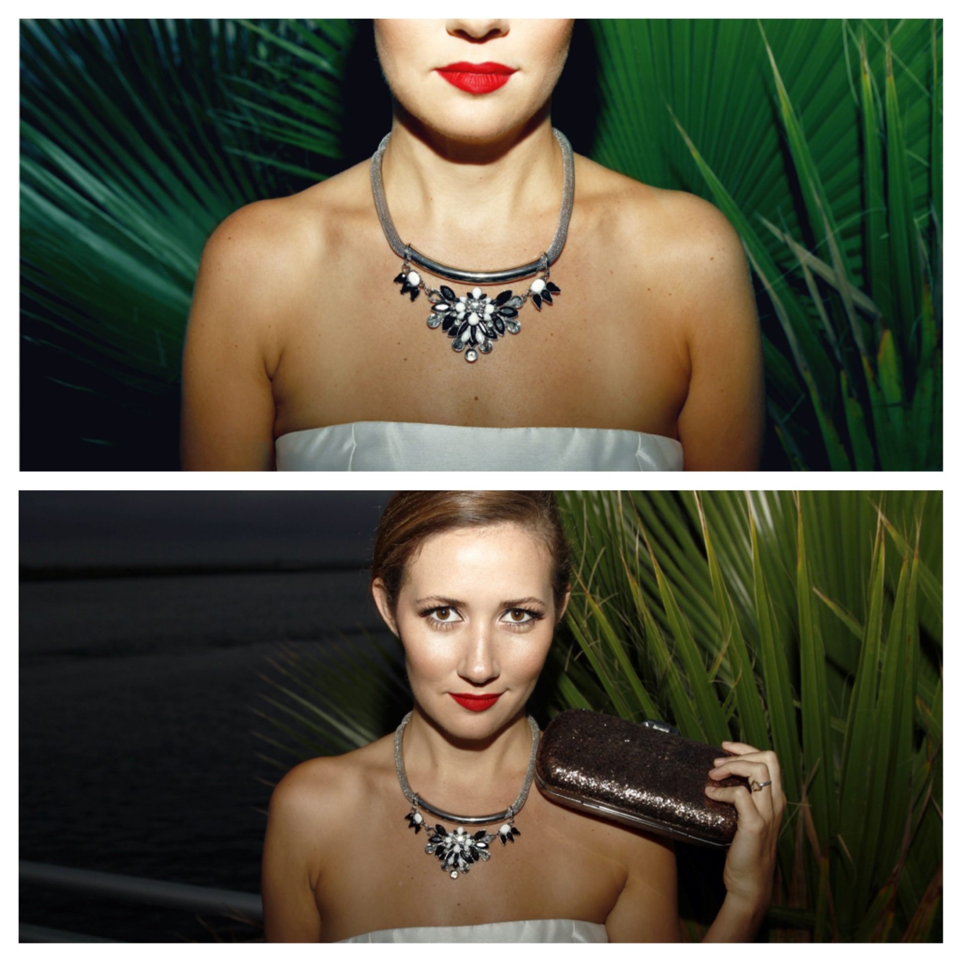 Necklace, Topshop . Clutch, House of Harlow 1960 