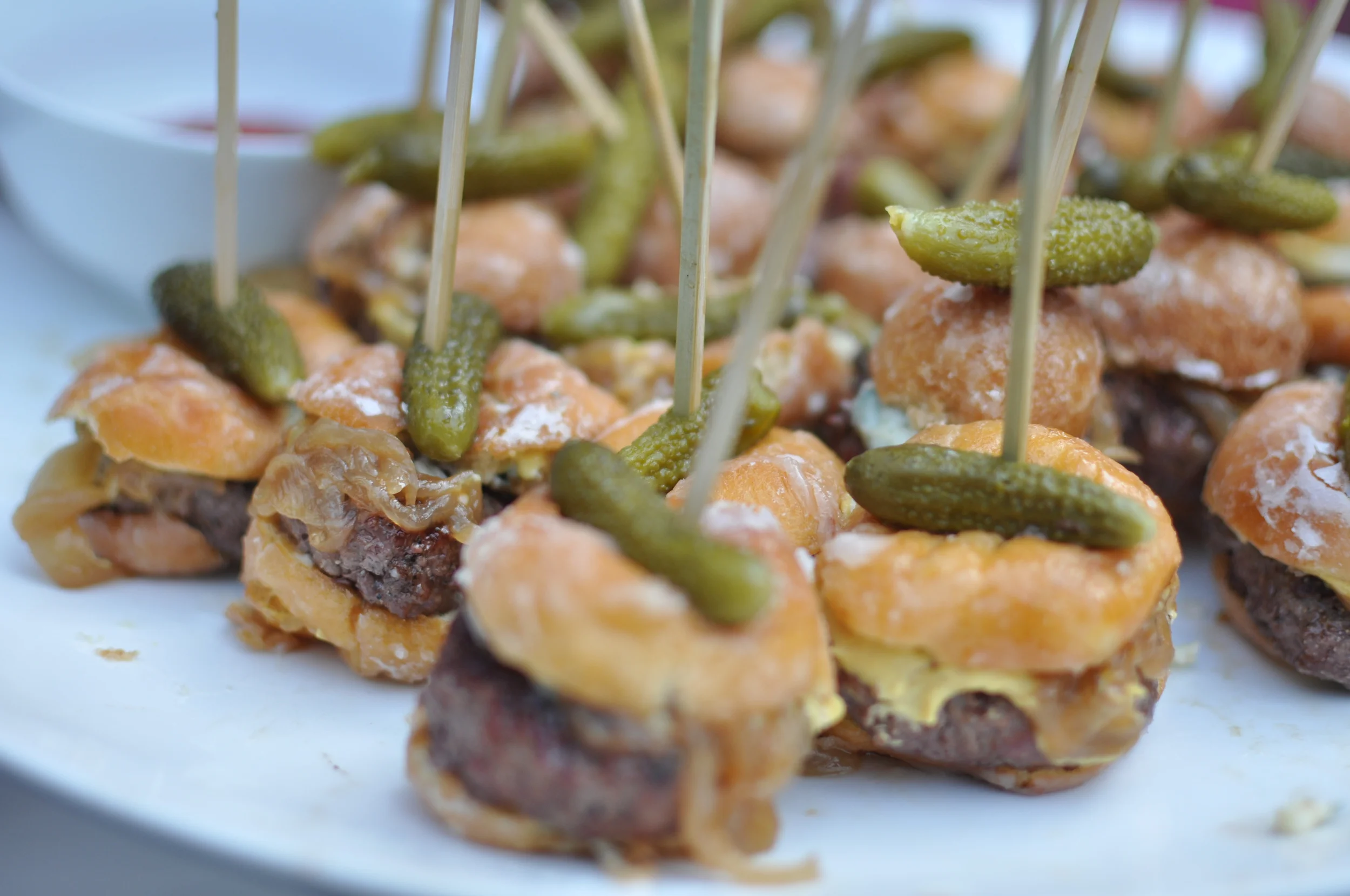 Ok for real. &nbsp;These are mini burgers on donut hole buns. &nbsp;I mean, holy shit. &nbsp;