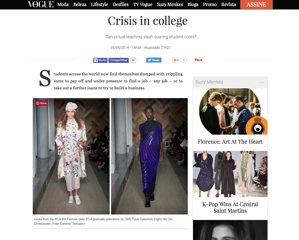 Vogue Online, 'Crisis in College', 05/06/14 Embroideries on jeans by menswear designer Faye Oakenfull