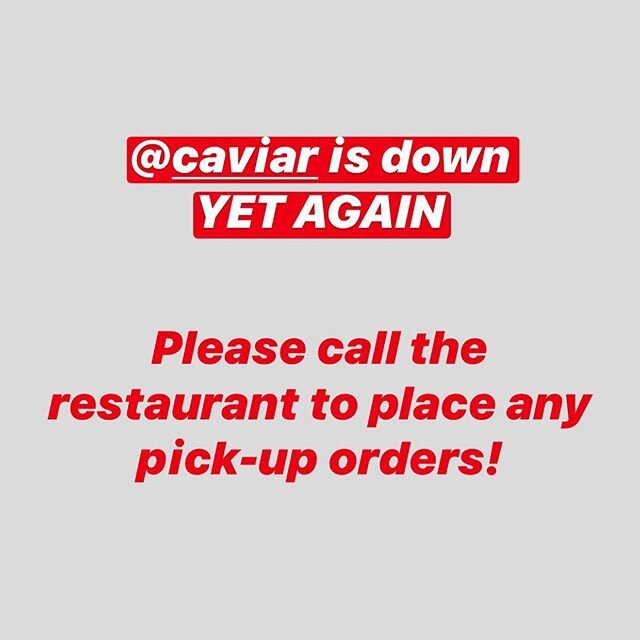 Looks like @caviar is down on this lovely Saturday. Call in directly to (323) 928-2888 to pick-up pasta and 🍷