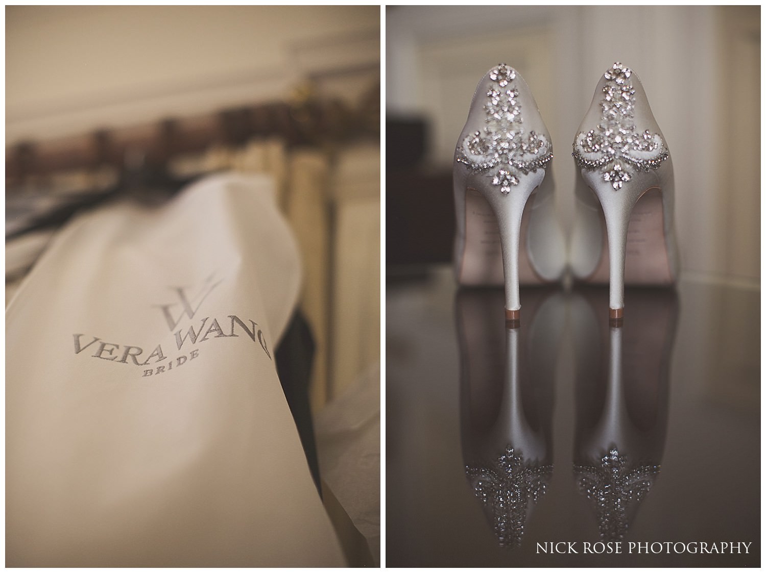  Vera Wang wedding dress and diamond encrusted shoes for a Danesfield House wedding in Buckinghamshire 
