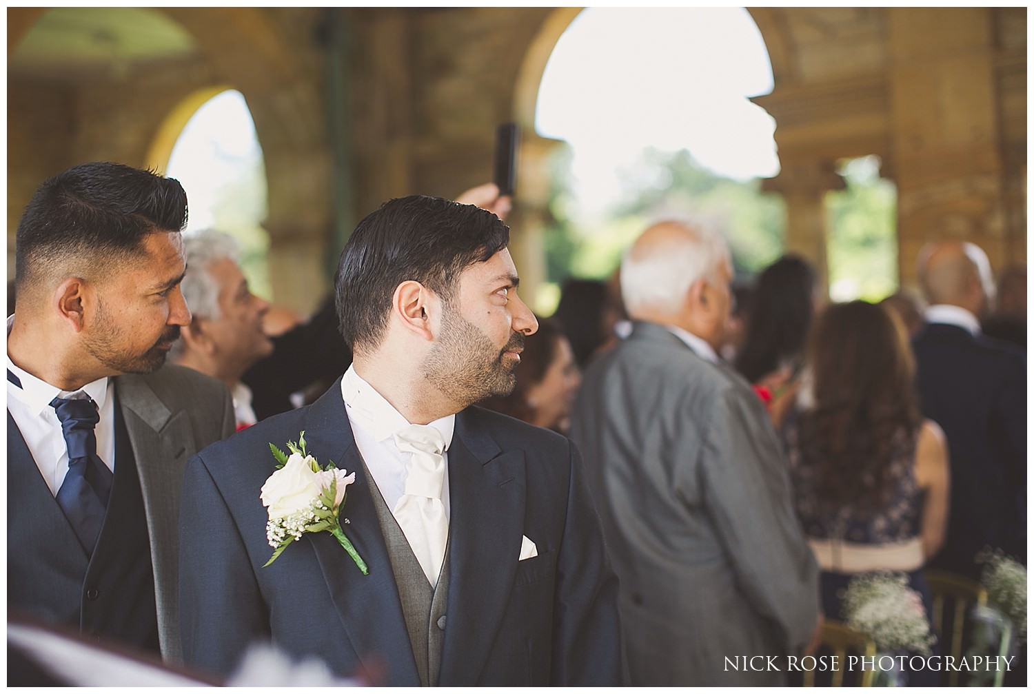  Groom's reaction to seeing his bride walking up the aisle at Hever Castle 