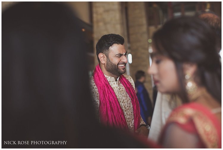 Groom laughing before his Hindu Baraat in Dubai