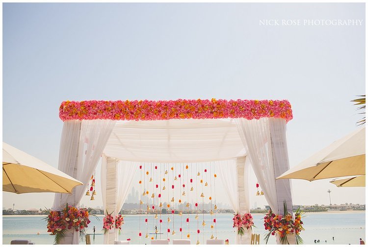  Mandap set up on the beach for a destination Hindu wedding at Sofitel Palm Dubai 