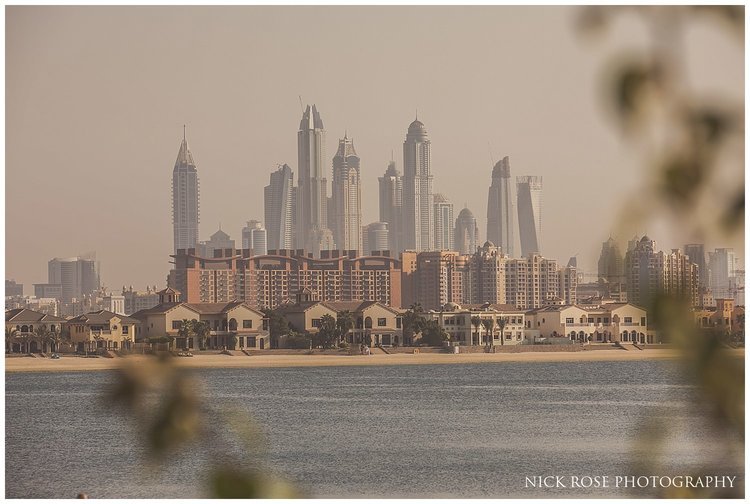  View of the Dubai city skyline from the beach at the Sofitel Palm Dubai 