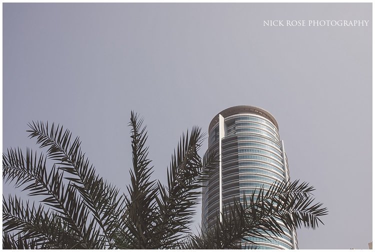  Palm tree and skyscraper at the Dubai marina 