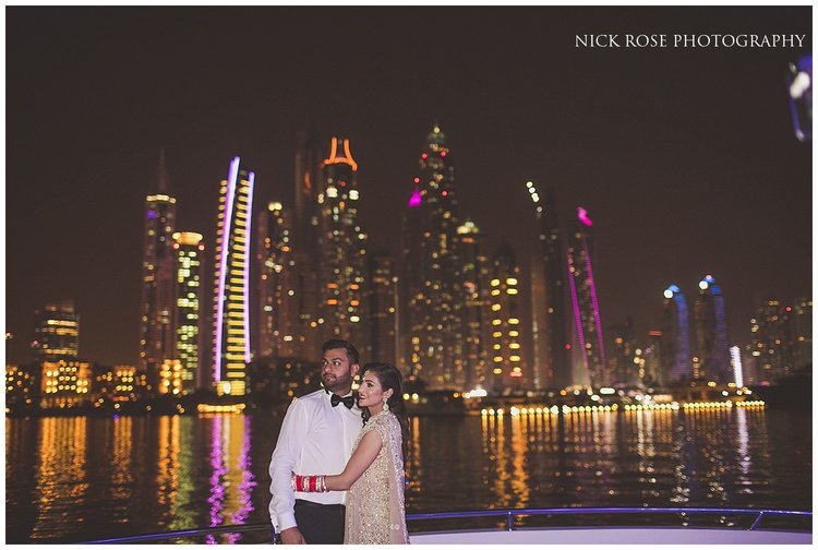 Night skyline wedding photograph of an Indian couple in Dubai 