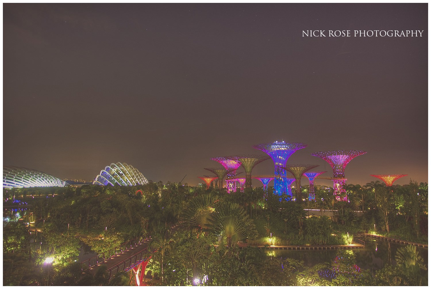  Night view of the Gardens by the Bay in Singapore during a Marina Bay pre wedding photography shoot 