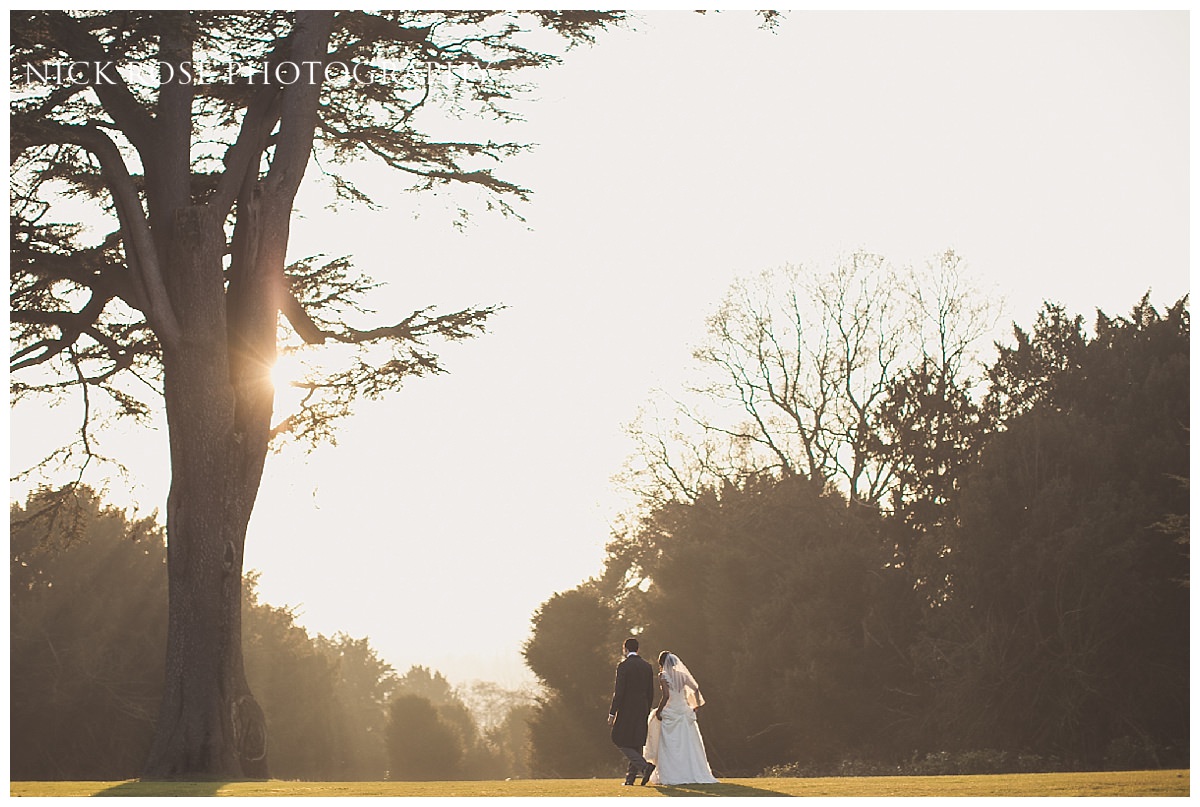  Sunny wedding portrait during a winter wedding at Hedsor House in Buckinghamshire 