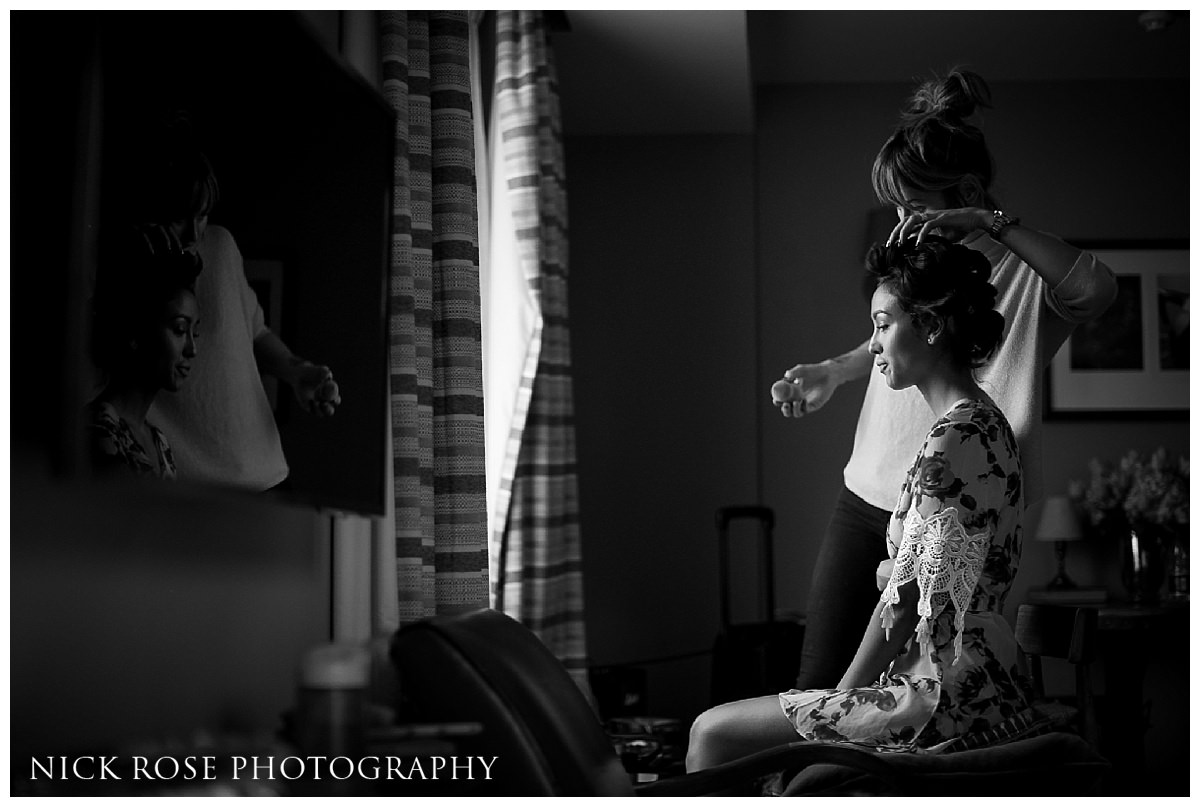  Bride getting ready at the Shoreditch House Hotel in London 