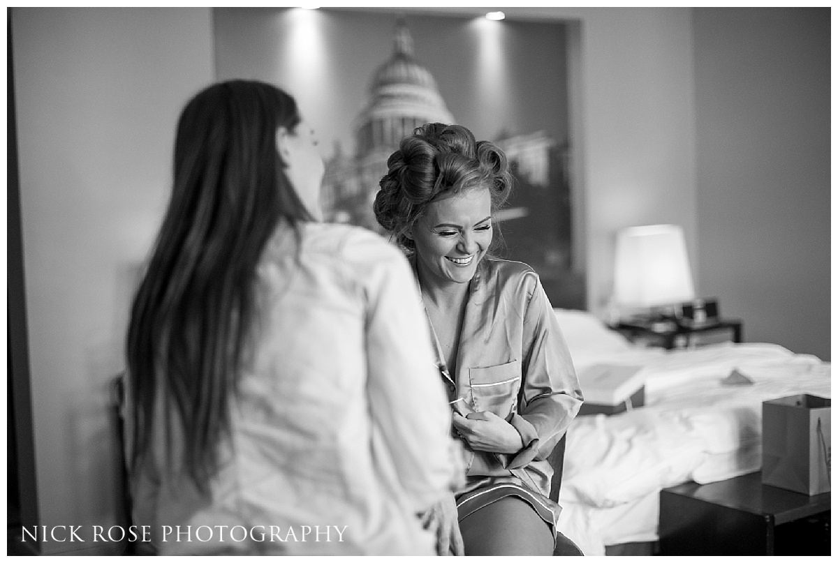  Bride getting ready at Threadneedles Hotel in London 