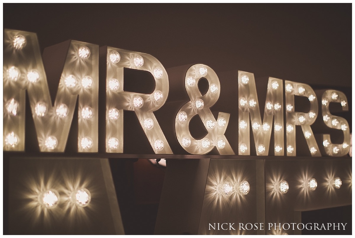  Mr and Mrs vintage lightbulb sign for a wedding at Hawksmoor London 