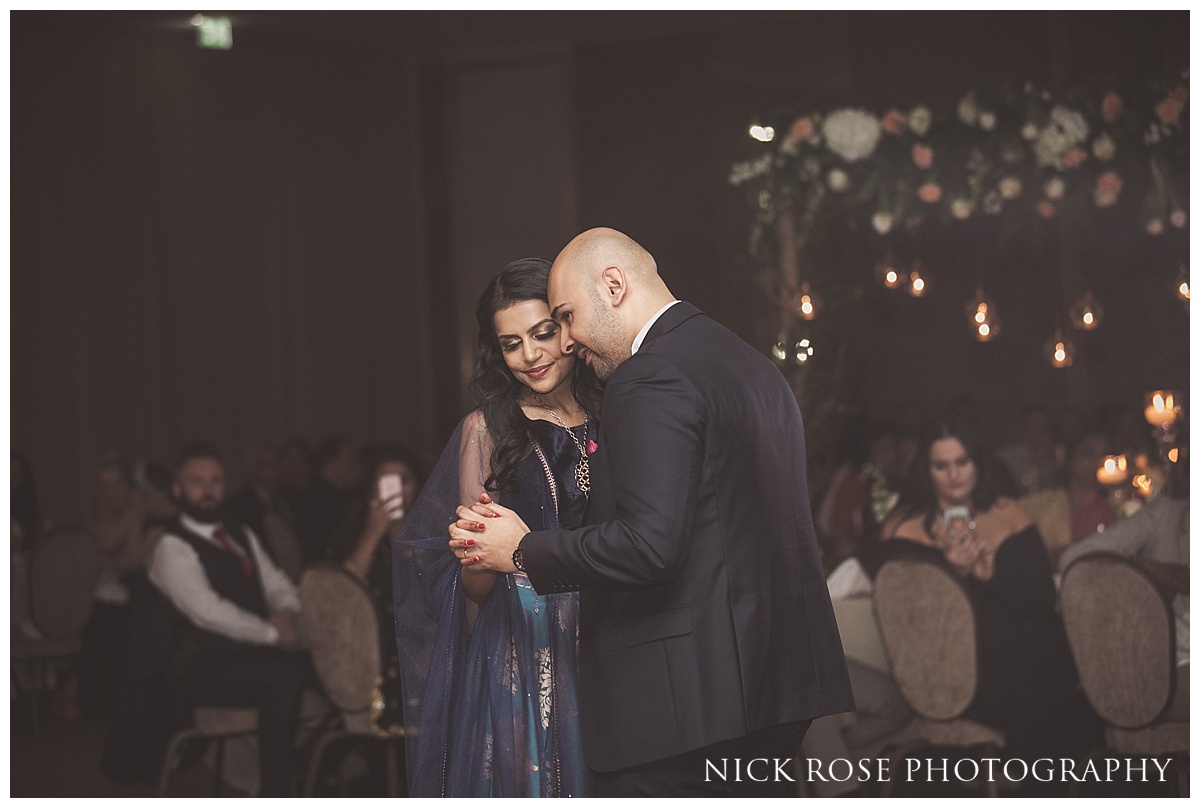  Bride and groom first dance in the Amber Suite ballroom at The Grove in Hertfordshire 