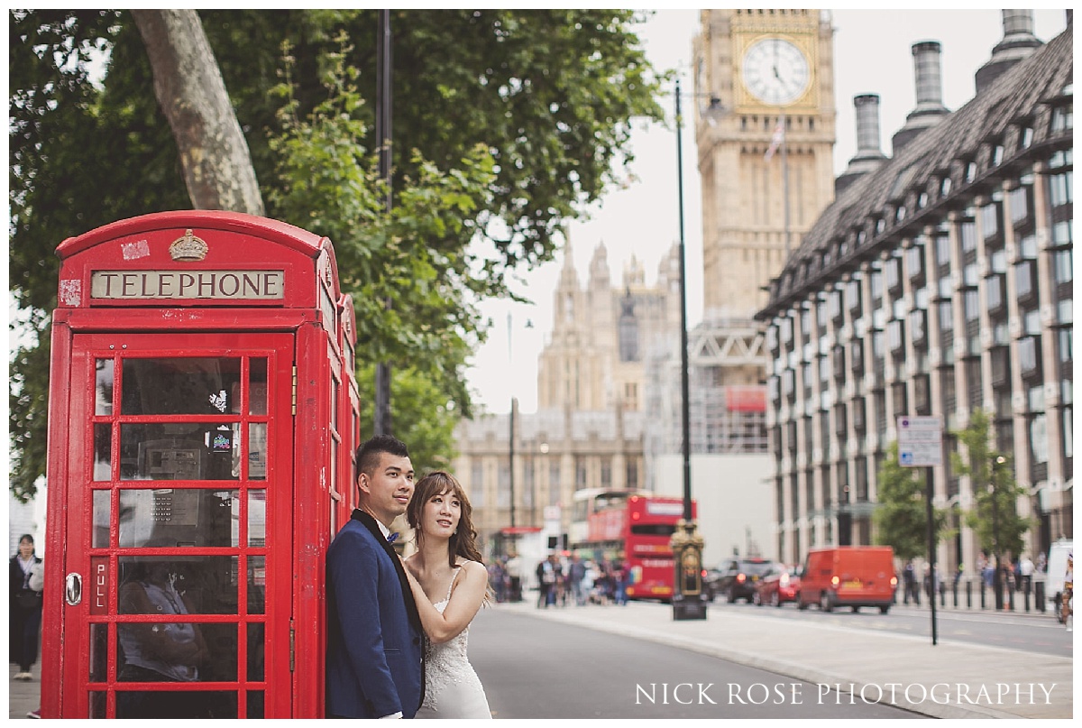  Red phone box pre wedding photography in Westminster, London 