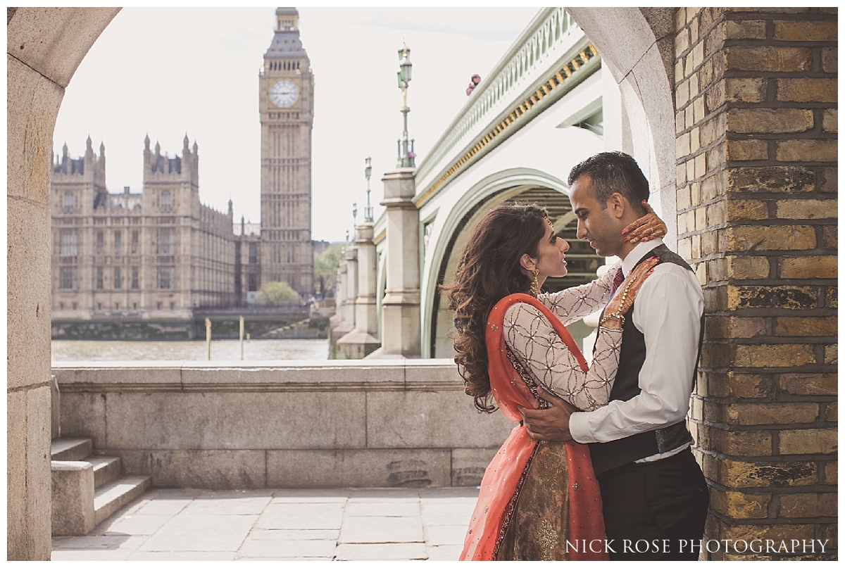 Pakistani pre wedding photograph of a South Asian bride and groom in Westminster London