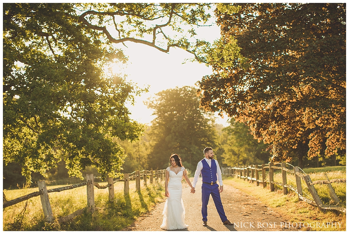  Golden light sunset wedding photography at Buxted Park in East Sussex 