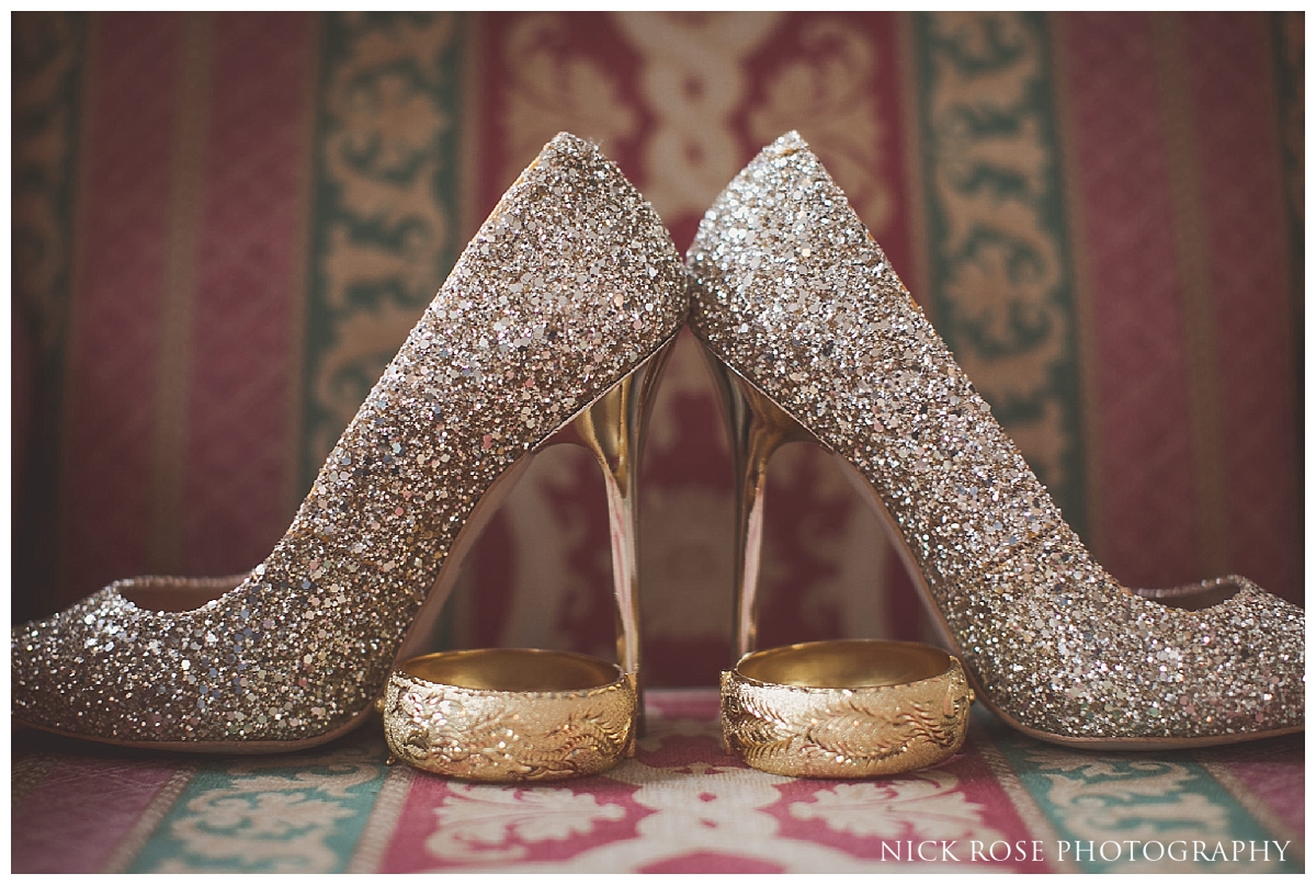  Silver wedding shoes for a Hampton Court Place wedding at the Little Banqueting House in Surrey 