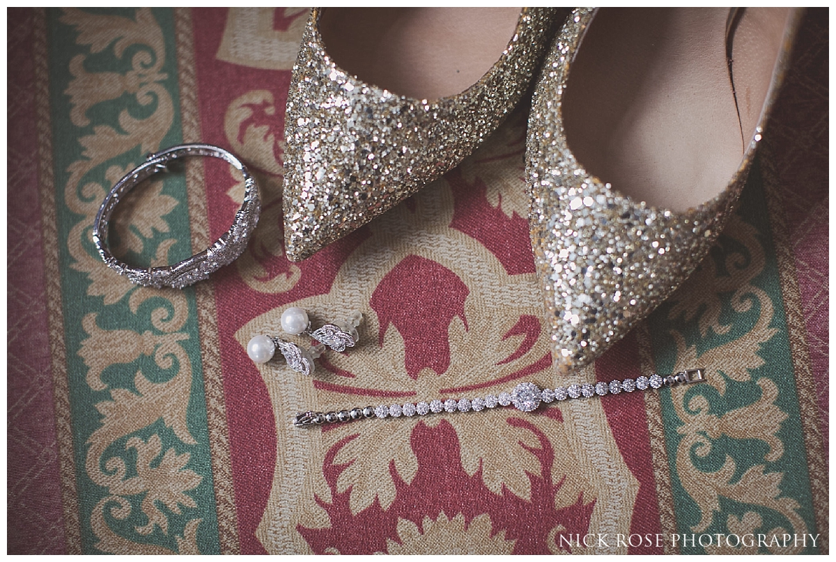 Silver wedding shoes for a Hampton Court Place wedding at the Little Banqueting House in Surrey 