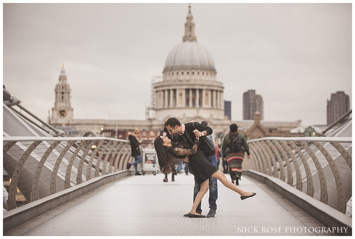  Pre wedding photography shoot on Millennium Bridge London in front of St Pauls Cathedral 