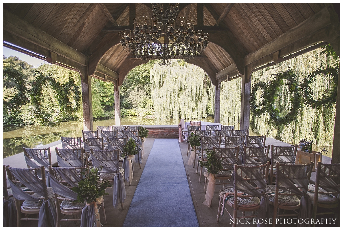 Wedding setup for an outdoor Sikh civil wedding in the Gardens at The Dairy in Waddesdon Manor in Aylesbury Buckinghamshire